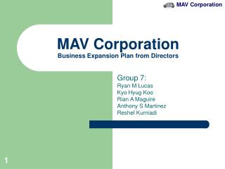 MAV Corporation Business Expansion Plan from Directors