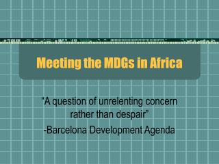 Meeting the MDGs in Africa