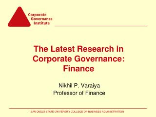 The Latest Research in Corporate Governance: Finance