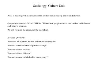 Sociology: Culture Unit