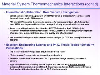 Material System Thermomechanics Interactions (cont’d)