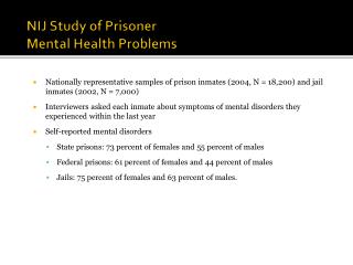 NIJ Study of Prisoner Mental Health Problems