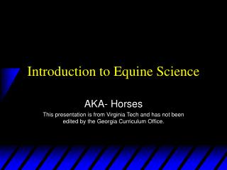 Introduction to Equine Science