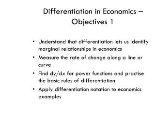 Differentiation in Economics – Objectives 1