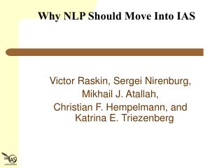 Why NLP Should Move Into IAS