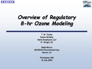 Overview of Regulatory 8-hr Ozone Modeling