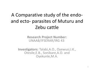 A Comparative study of the endo - and ecto - parasites of Muturu and Zebu cattle