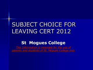 SUBJECT CHOICE FOR LEAVING CERT 2012
