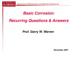 Basic Corrosion: Recurring Questions &amp; Answers