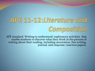 APE 11-12: Literature and Composition