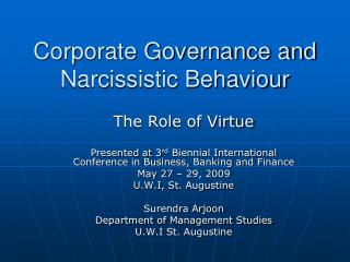 Corporate Governance and Narcissistic Behaviour