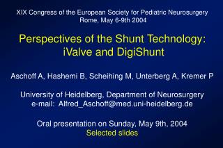 XIX Congress of the European Society for Pediatric Neurosurgery Rome, May 6-9th 2004