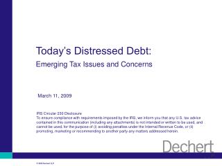 Today’s Distressed Debt: Emerging Tax Issues and Concerns