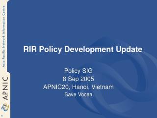 RIR Policy Development Update