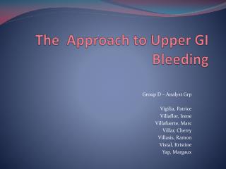 The Approach to Upper GI Bleeding