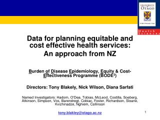 Data for planning equitable and cost effective health services: An approach from NZ