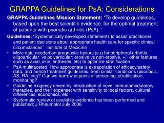 GRAPPA Guidelines for PsA: Considerations