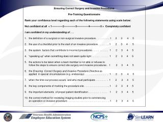 Ensuring Correct Surgery and Invasive Procedures Pre-Training Questionnaire