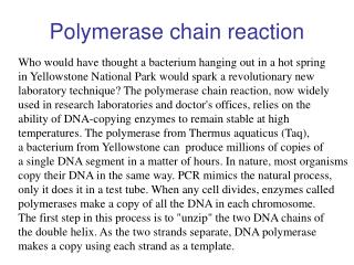 Polymerase chain reaction