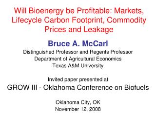 Will Bioenergy be Profitable: Markets, Lifecycle Carbon Footprint, Commodity Prices and Leakage