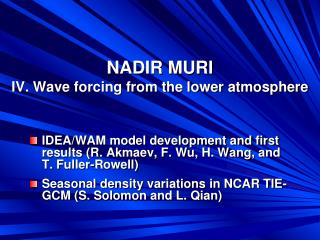 NADIR MURI IV. Wave forcing from the lower atmosphere