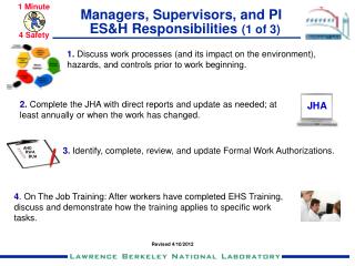 Managers, Supervisors, and PI ES&amp;H Responsibilities (1 of 3)