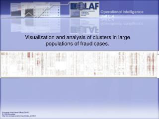 Visualization and analysis of clusters in large populations of fraud cases.
