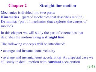 Chapter 2 Straight line motion