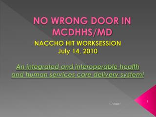 NO WRONG DOOR IN MCDHHS/MD