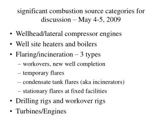 significant combustion source categories for discussion – May 4-5, 2009
