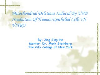Mitochondrial Deletions Induced By UVB Irradiation Of Human Epithelial Cells IN VITRO