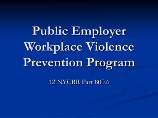 Public Employer Workplace Violence Prevention Program