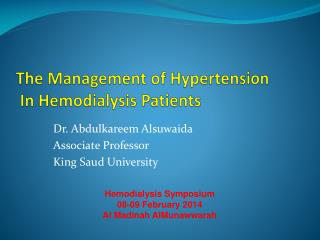 The Management of Hypertension In Hemodialysis Patients