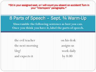 8 Parts of Speech – Sept. ¾ Warm-Up