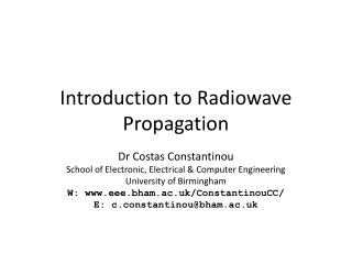 Introduction to Radiowave Propagation