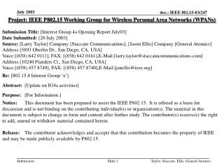 Project: IEEE P802.15 Working Group for Wireless Personal Area Networks (WPANs)