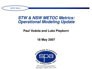 STW &amp; NSW METOC Metrics: Operational Modeling Update