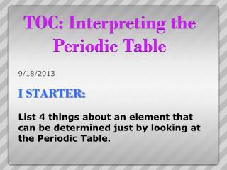 TOC: Interpreting the Periodic Table