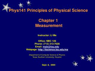 Phys141 Principles of Physical Science Chapter 1 Measurement