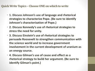 Quick Write Topics – Choose ONE on which to write