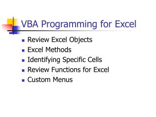 VBA Programming for Excel