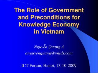 The Role of Government and Preconditions for Knowledge Economy in Vietnam