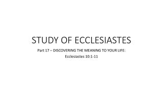 STUDY OF ECCLESIASTES