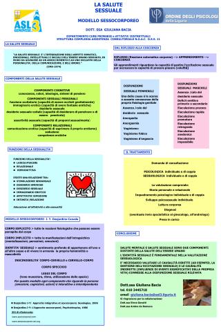 LA SALUTE SESSUALE MODELLO SESSOCORPOREO DOTT. SSA GIULIANA BACIA DIPARTIMENTO CURE PRIMARIE e ATTIVITA’ DISTRETTUALI