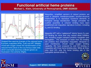 Functional artificial heme proteins Michael L. Klein, University of Pennsylvania, DMR 0520020