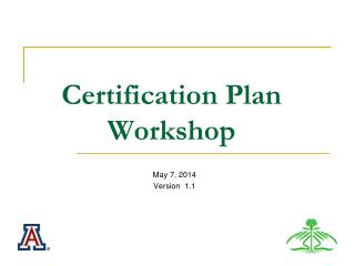 Certification Plan Workshop