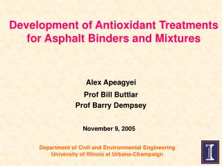 Development of Antioxidant Treatments for Asphalt Binders and Mixtures