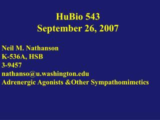 HuBio 543 September 26, 2007