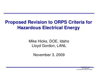 Proposed Revision to ORPS Criteria for Hazardous Electrical Energy