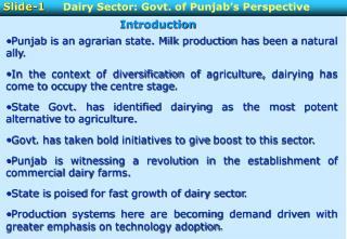 Slide-1 Dairy Sector: Govt. of Punjab’s Perspective